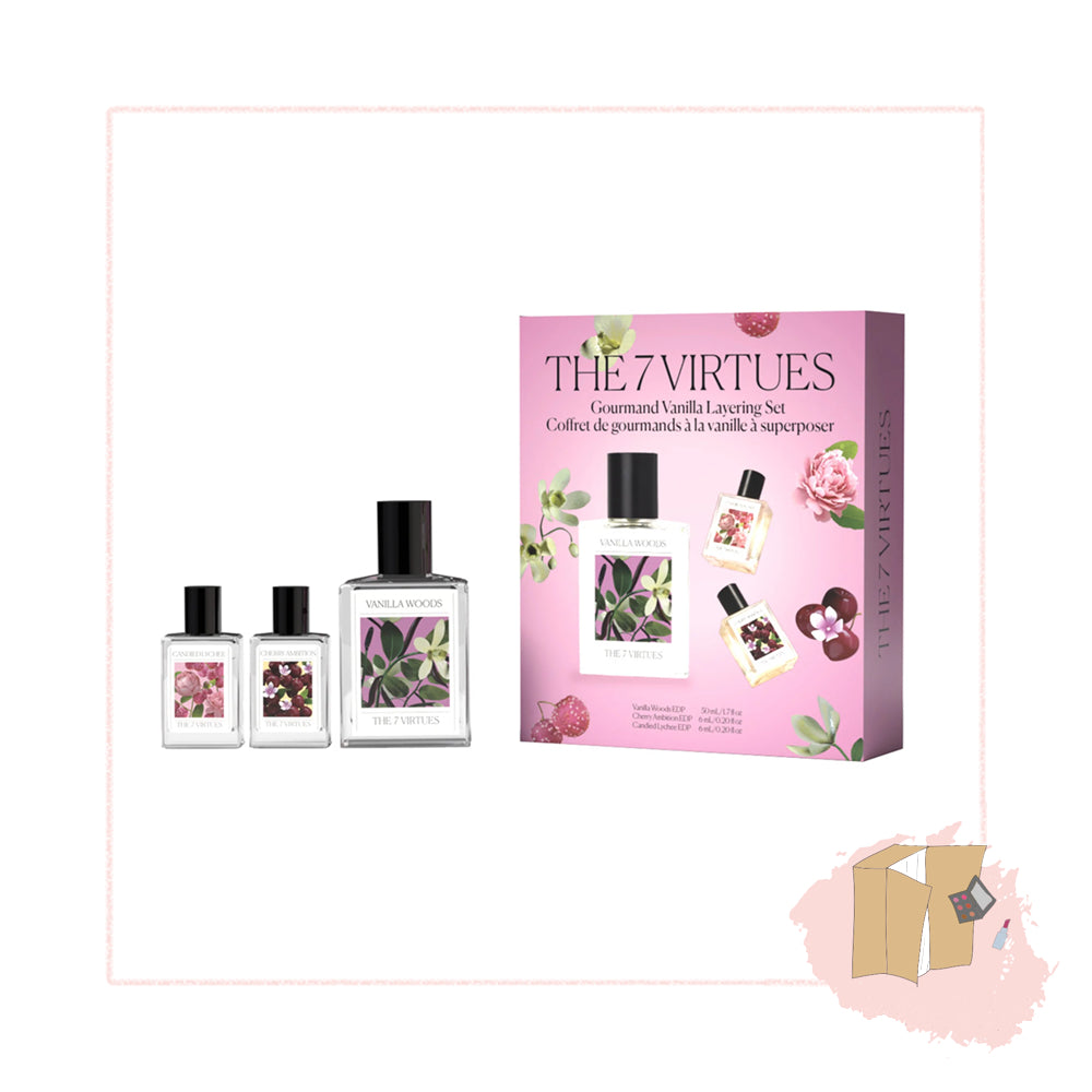 The 7 Virtues Gourmand Vanilla Layering Perfume Set with Cherry & Lychee - Vanilla Woods Eau De Parfum 50ml